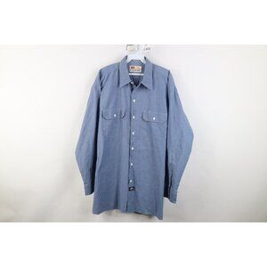 Vintage 90s Dickies Mens Large Tall Chambray Mechanic Button Shirt Workwear Blue